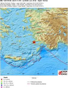 Locatie van de aardbeving van 20 juli 2017