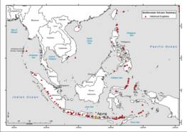 Kaart waarop de locatie van Mount Agung in Indonesië te zien is