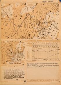 Originele KNMI-weerkaart met weersverwachtingen en waarschuwingen van de rampnacht in 1953 opgesteld door meteoroloog Postma ©KNMI
