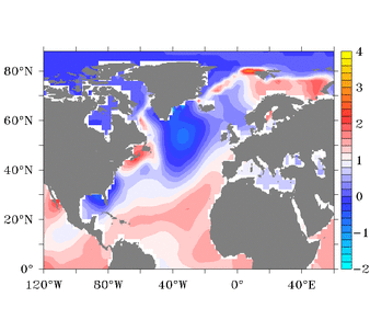 Afkoeling van de Noord-Atlantische Oceaan. 