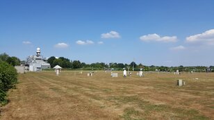 foto van een droog KNMI-meetveld in De Bilt in juli 2018
