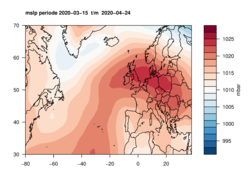 Luchtdrukpatroongemiddeld over de afgelopen 40 dagen.