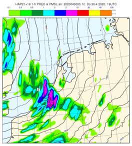 kaart van nederland van onweersbuien met weermodel harmonie