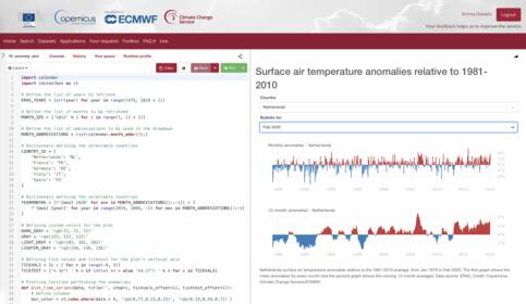 Voorbeeld van een pagina uit de Climate Data Store. 