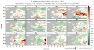 Natuurbrandgevaar in 2020 in Europa