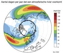 Aantal dagen per jaar dat een atmosferische rivier voorkomt.