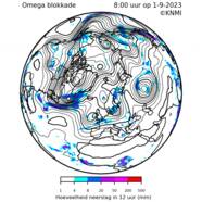 Animatie van de omega blokkade en de extreme neerslag in Spanje, Griekenland, Turkije, Bulgarije en Libië. 