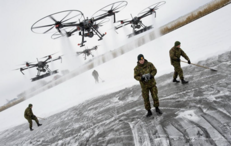Toekomst impressie van sneeuwruimen met drones