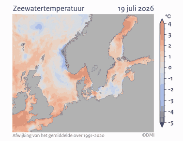 Animatie van de zeewatertemperatuur van 19 juli tot 19 augustus 2026 rond Europa