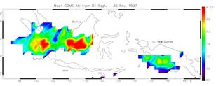 GOME metingen van rook in Indonesië, van september tot november 1997