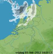 Het sneeuwgebied trok vanuit het noorden over ons land (Bron: KNMI)