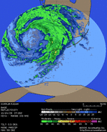 Regionaal radarbeeld Wilma (regen 24 okt. '05; bron: Palm Beach)