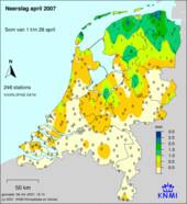 De hoeveelheid neerslag in april 2007