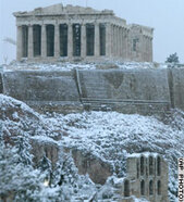Sneeuw op de Akropolis in Athene