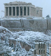 Sneeuw op de Akropolis in Athene