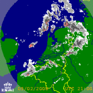 KNMI-radarbeelden late avond 5 februari 2008
