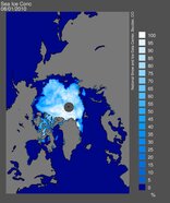 Noordpoolijs op 1 augustus 2010 (Bron: National Snow and Ice Data Center Boulder)