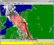 Buienlijn van 14 juli 2010 op KNMI-neerslagradar om 18u30 uur 