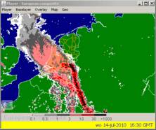 Buienlijn van 14 juli 2010 op KNMI-neerslagradar om 18u30 uur 