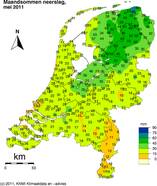 Maandsommen neerslag in mei 2011, zie ook MONV (Bron KNMI)