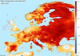 Afwijking van de jaarlijks gemiddelde temperatuur voor 2015, ten opzichte van het 1981-2010 langjarig gemiddelde Bron: KNMI 