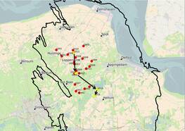 Figuur 3. Zwaartepunten van het seismisch moment voor elk jaar ©KNMI