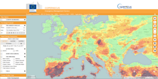 Voorbeeld van het actuele risico op natuurbranden voor 27 juni 2017 op basis van gegevens van het ECMWF. 