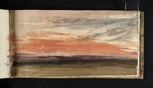 Joseph Mallord William Turner: Red Sky and Crescent Moon. Geschilderd rond 1818, kort na de grote uitbarsting van vulkaan Tambora (1815). Bron: creative commons, http://www.tate.org.uk/art/artworks/turner-red-sky-and-crescent-moon-d12502 