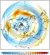  Kaart van toename westcirculatie in klimaatmodellen in 2071-2100 vergeleken met 1971-2000. 