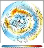  Kaart van toename westcirculatie in klimaatmodellen in 2071-2100 vergeleken met 1971-2000. 