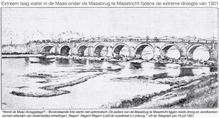 Maasbrug te Maastricht tijdens de extreme droogte van 1921