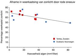 Verband tussen hoeveelheid algen en reflectiviteit van sneeuw