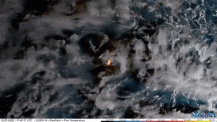 Animatie van de uitbarsting van Mauna Loa, gezien vanuit een satelliet. Bron: cira