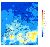 kaart met gemiddelde NO2 concentraties in Nederland tijdens de meetcampagne van 17 maart tot 14 april 2023.