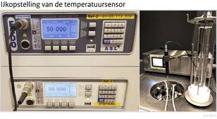 Foto van de  ijkopstelling van de temperatuursensor in het ijklaboratorium van het KNMI in De Bilt