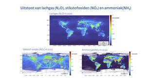 Ruimtelijke verdeling van de geschatte emissies van N2O, NH3 en NOx