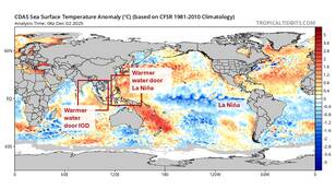 Afwijkingen in de gemiddelde zeewatertemperatuur