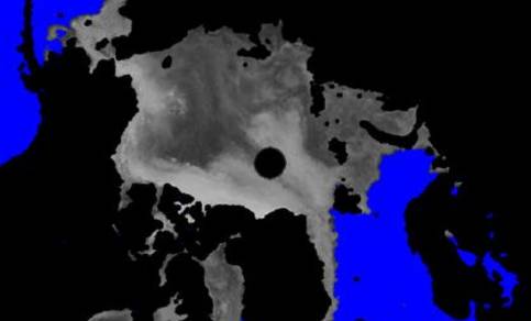 Figure 2. NH sea ice mask with backscatter values from SeaWinds (8th May 2009).