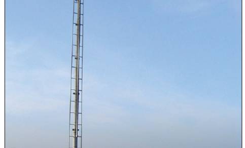 Figure 1. The wind mast at Hupsel equipped with a sonic wind sensor and the operational KNMI cup anemometer and wind vane. The inset shows the Thies 2D sonic.
