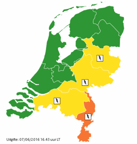Kaart 3: Code oranje in Limburg (uitgegeven 16.43 uur MEZT, ingetrokken 19.10 uur MEZT)