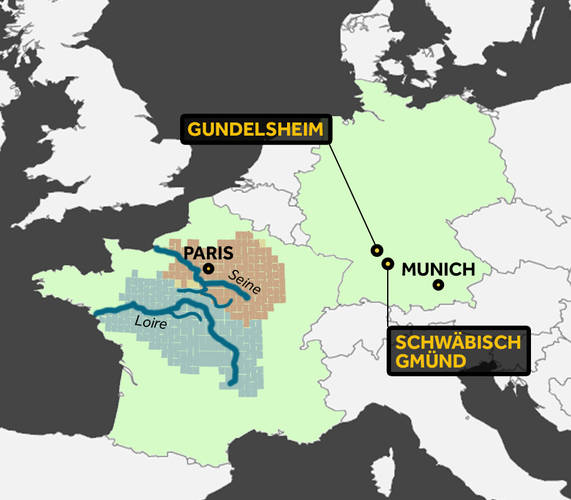Kaart overstromingen Frankrijk en Duitsland