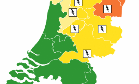 Figuur 4: Waarschuwingskaart KNMI, code oranje voor Groningen en Drenthe