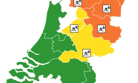 Figuur 3: Corde oranje voor ijzel in Friesland, Groningen, Drenthe en Overijssel (16.03 uur MET)