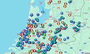 kaart van nederland met meldingen stormschade op 9 juli 2024