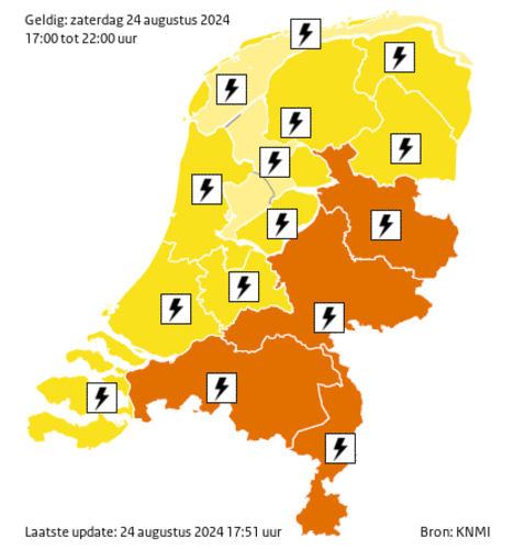 Figuur 6: Uitgegeven waarschuwingen KNMI 24 augustus 17:51 uur. 