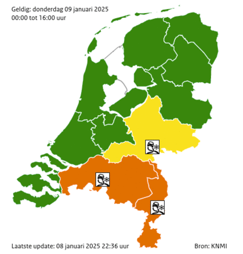 Figuur 5: Uitgegeven waarschuwingen KNMI 09 januari 22:36 uur