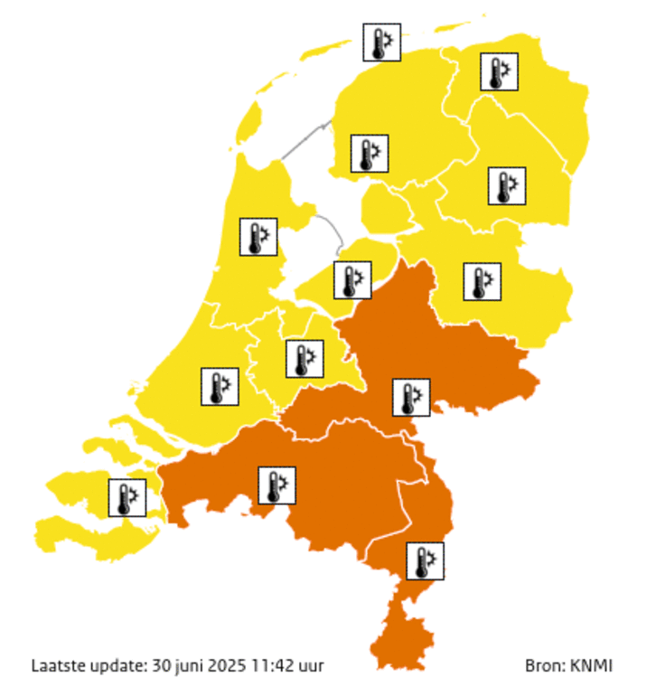 KNMI - Code oranje voor extreme hitte op 1 en 2 juli 2025