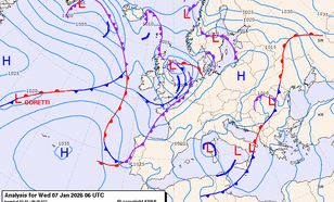 Figuur 1: Weerkaart 7 januari 7:00 uur lokale tijd