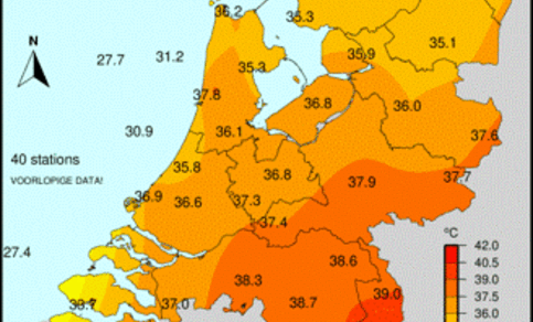 Figuur 4: Gemeten maximumtemperatuur op 26 juni 2026