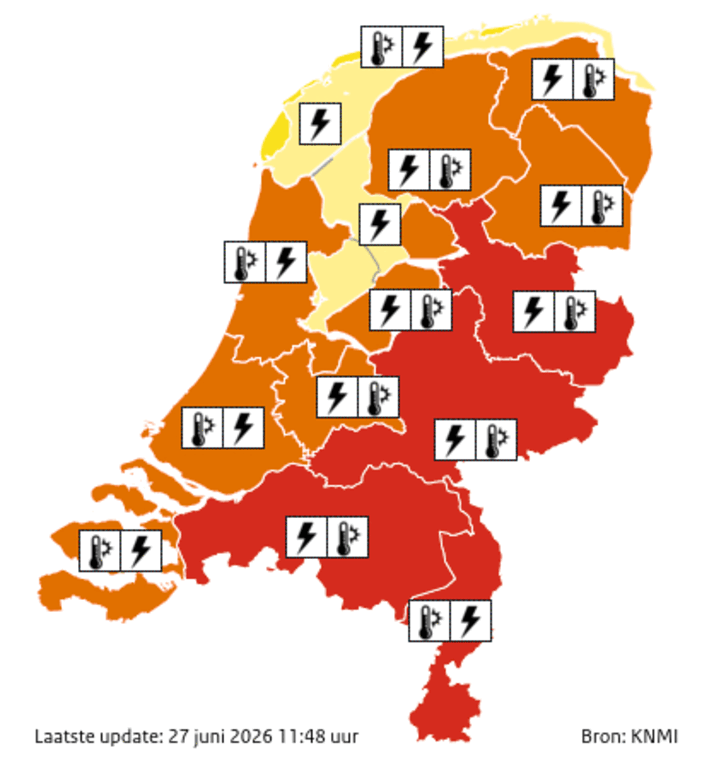 KNMI - Code oranje voor onweersbuien op 27 en 28 juni 2026